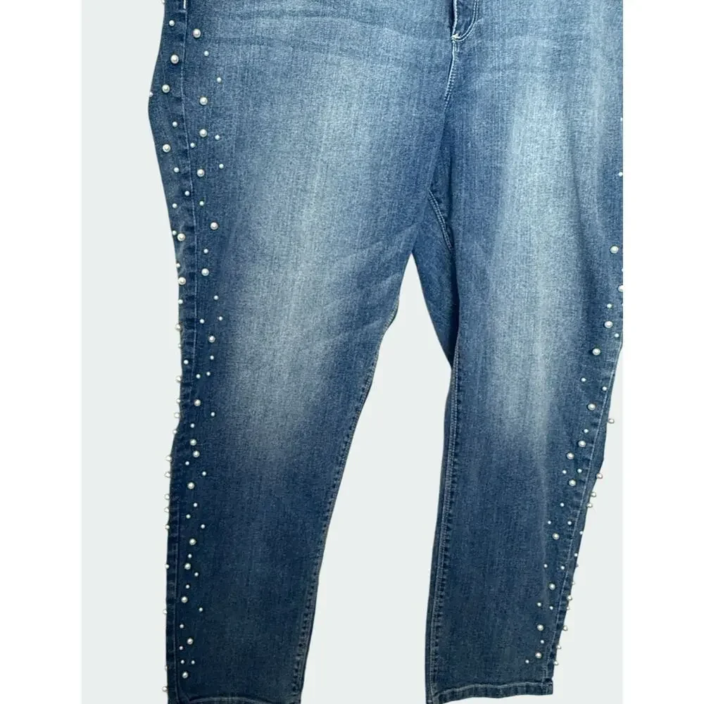 Anthology Sadie Slim Jeans Sz 24R‎ Pearl Embellished Decorative Y2K Denim